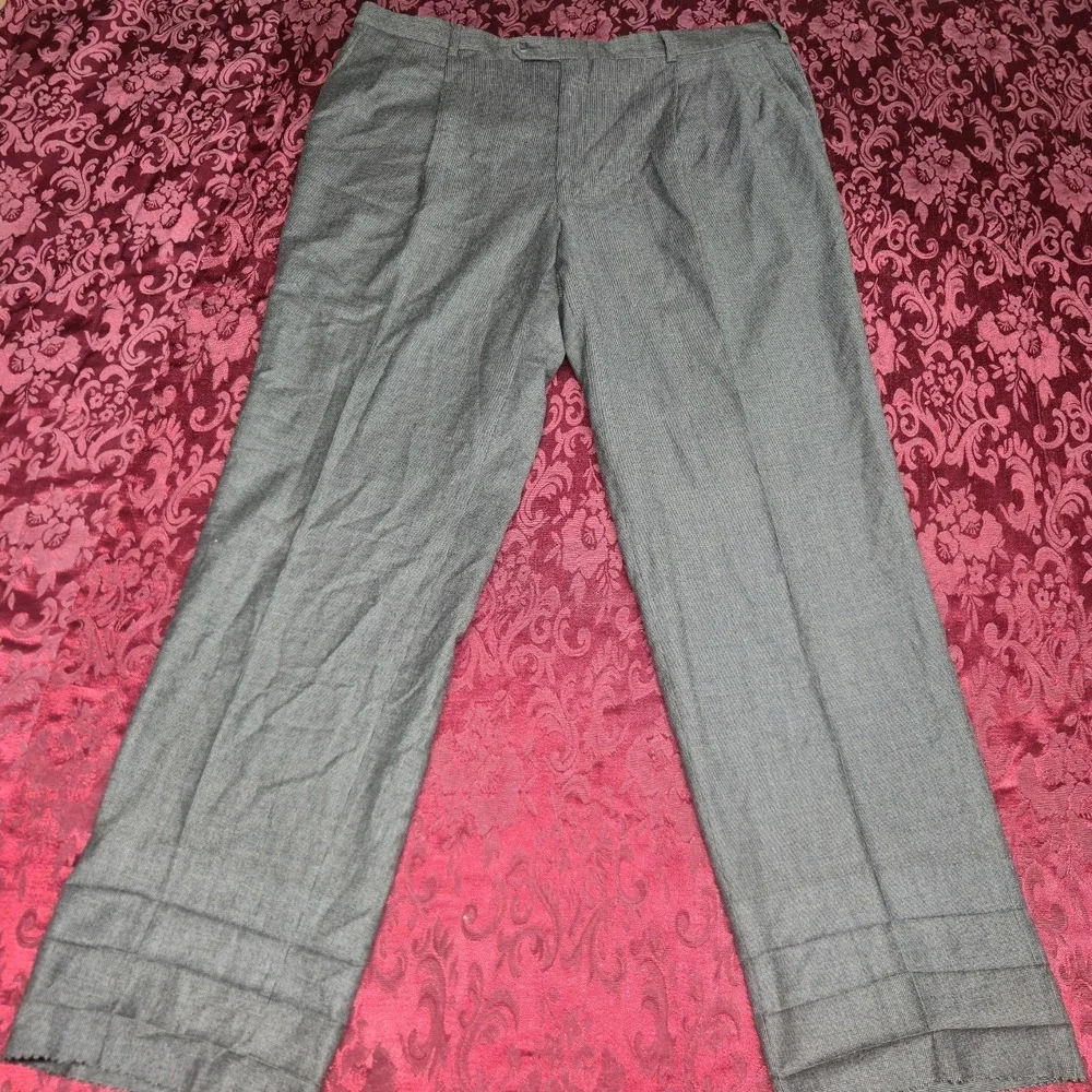 Burberry London Mens Dress Pants 42 Reg Grey‎ Check Pleated Wool Trousers